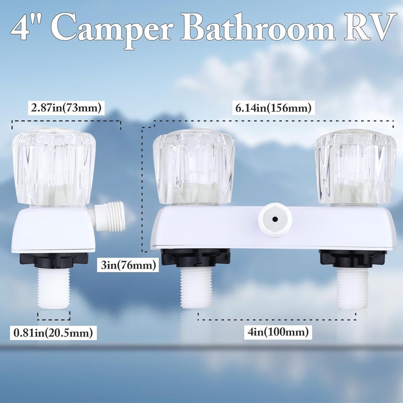 Liberflow Full White RV Camper Shower Faucet, 4" Faucet Shower Valve Kit with Dual Acrylic Knobs for Indoor and Outdoor Use - Image 2